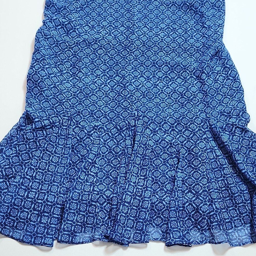 Lauren Ralph Lauren Blue Geometric Pleated Hem Dress Women’s Size 10 Sleeveless - Picture 3 of 8